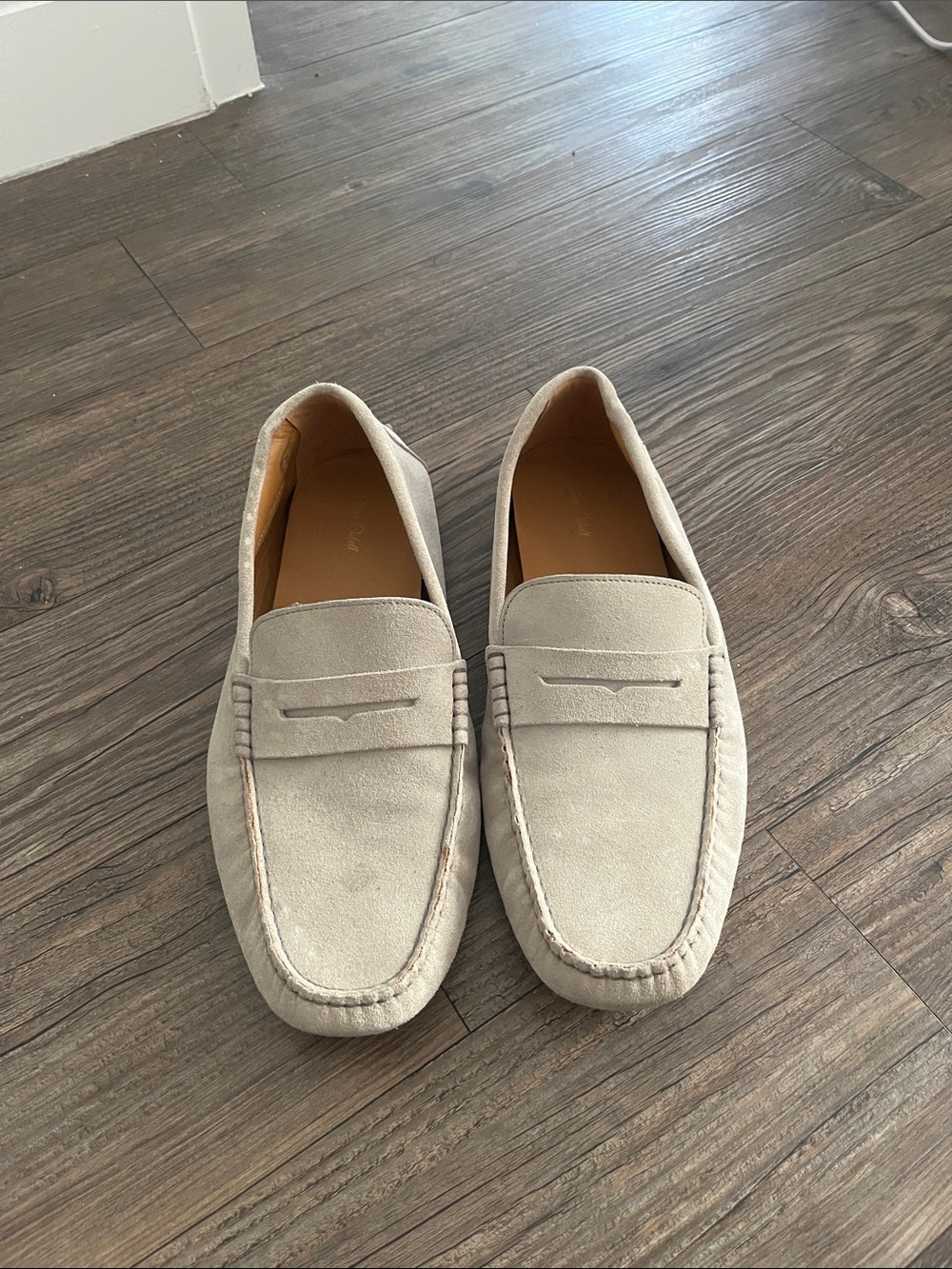 Oliver Cabell Men's Suede Penny Loafers in Beige